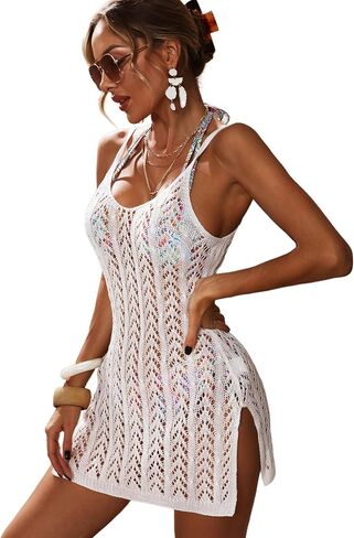 SISKIN Womens Bikini Beach Cover Up Dress Crochet Sexy Boho Swimming Suit Spaghetti Strap Cover Up for Women Beach Vacation in Kuwait