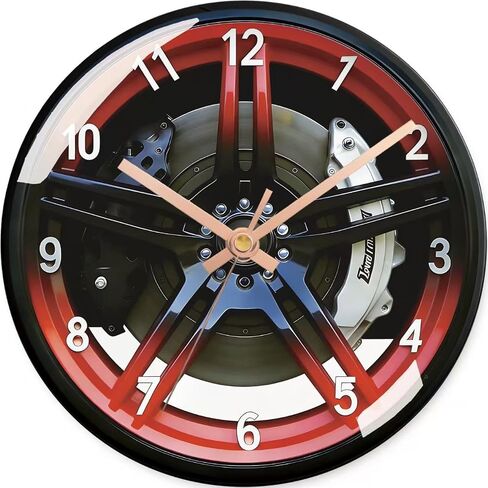 12-Inch Car Wheel Hub Wall Clock – Silent Battery Operated | Ultra-Realistic Graphic Design | 2D Flat Dial with HD Glass Lens | Perfect Decor for Living Room, Bedroom, Man Cave & Garage in Kuwait