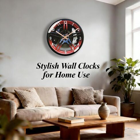 12-Inch Car Wheel Hub Wall Clock – Silent Battery Operated | Ultra-Realistic Graphic Design | 2D Flat Dial with HD Glass Lens | Perfect Decor for Living Room, Bedroom, Man Cave & Garage in Kuwait