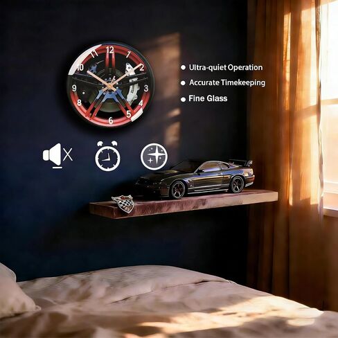 12-Inch Car Wheel Hub Wall Clock – Silent Battery Operated | Ultra-Realistic Graphic Design | 2D Flat Dial with HD Glass Lens | Perfect Decor for Living Room, Bedroom, Man Cave & Garage in Kuwait
