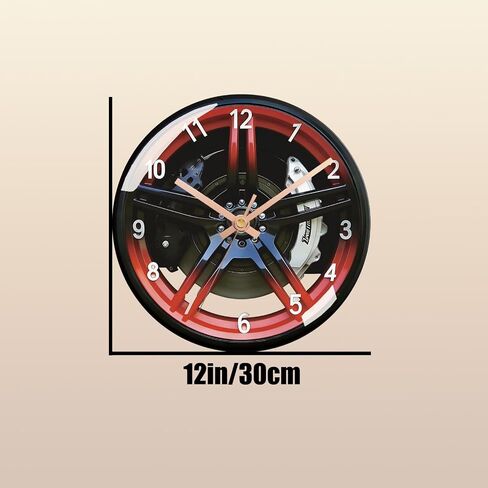12-Inch Car Wheel Hub Wall Clock – Silent Battery Operated | Ultra-Realistic Graphic Design | 2D Flat Dial with HD Glass Lens | Perfect Decor for Living Room, Bedroom, Man Cave & Garage in Kuwait