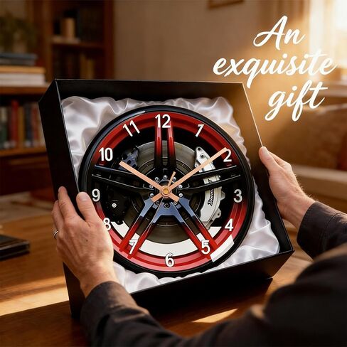 12-Inch Car Wheel Hub Wall Clock – Silent Battery Operated | Ultra-Realistic Graphic Design | 2D Flat Dial with HD Glass Lens | Perfect Decor for Living Room, Bedroom, Man Cave & Garage in Kuwait