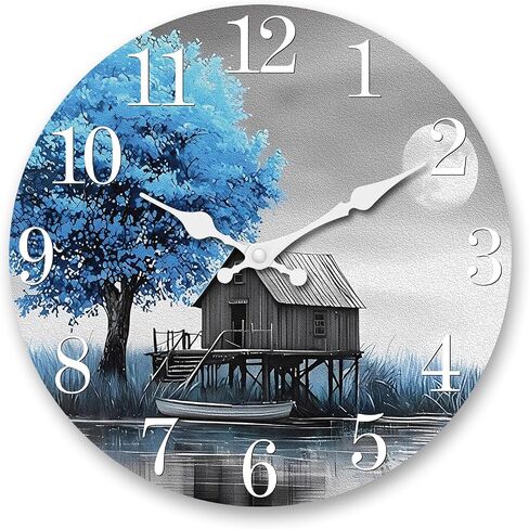 XNM Farmhouse Wooden Wall Clocks Battery Operated 10 Inch Small Blue Wall Clock for Living Room Bedroom Vintage Bathtub Wall Clock Non Ticking in Saudi Arabia