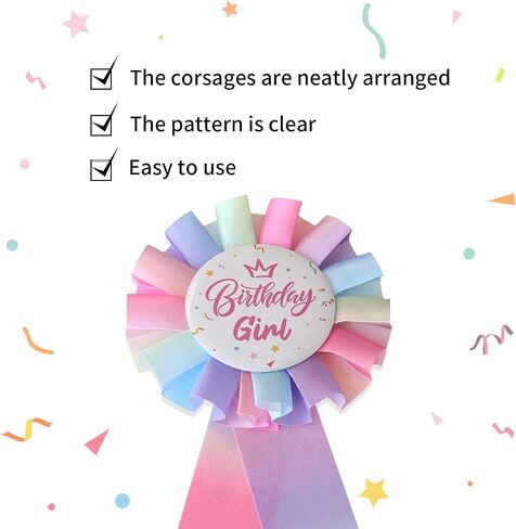 Birthday Girl Pin - Colorful Ribbon Baby Shower Button Badge, Gift for Little Girls | Party Celebration Decoration 1pc (SH-C2) in Saudi Arabia
