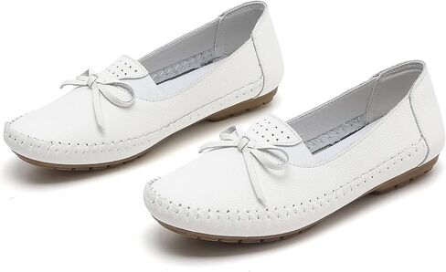 Women’s Slip-On Loafers Flats – Soft Leather Comfort Casual Shoes with Bow Knot, Lightweight Breathable Moccasin Driving Shoes for Walking & Everyday Wear in Saudi Arabia
