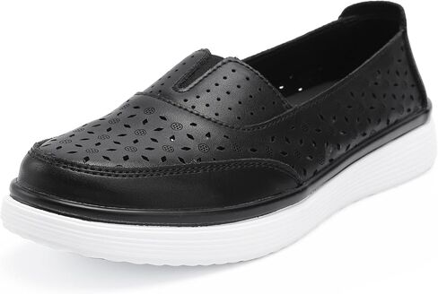 Women's Slip On Loafers, Genuine Leather Walking Shoes with Breathable Perforated Design, Comfortable Memory Foam Insole, Fashion Platform Casual Sneakers in Saudi Arabia