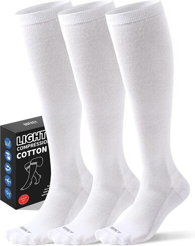 Light Compression Cotton Socks 8-15 mmHg for Women Men (3 Pairs) - Soft Knee High Socks for Comfort Support, Easy On in Saudi Arabia
