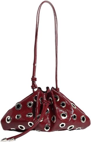 Women Rivet Bucket Handbag Large Capacity Metal Stud Y2K Shoulder Bag PU Leather Drawstring Crossbody Bag in Saudi Arabia