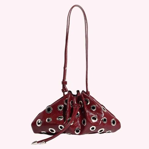 Women Rivet Bucket Handbag Large Capacity Metal Stud Y2K Shoulder Bag PU Leather Drawstring Crossbody Bag in Saudi Arabia