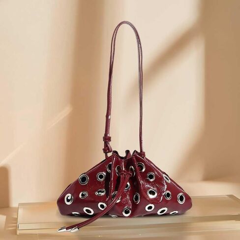 Women Rivet Bucket Handbag Large Capacity Metal Stud Y2K Shoulder Bag PU Leather Drawstring Crossbody Bag in Saudi Arabia