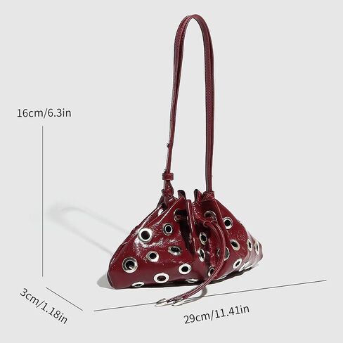 Women Rivet Bucket Handbag Large Capacity Metal Stud Y2K Shoulder Bag PU Leather Drawstring Crossbody Bag in Saudi Arabia