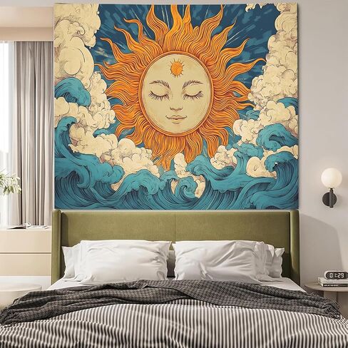 FENDROM Hippie Burning Sun Tapestry Wall Hanging for Bedroom Aesthetic,Vintage India Boho Sunflowers Clounds Constellation Tapestries for Bedroom Living Room Dorm in Saudi Arabia