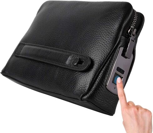 Brrnoo Zipper Wallet, Fingerprint Lock Leather Handbag Wallet, Smart Fingerprint Security Anti Theft Handbag Men Zipper Leather Wallet in Kuwait