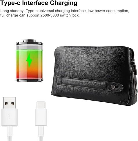 Brrnoo Zipper Wallet, Fingerprint Lock Leather Handbag Wallet, Smart Fingerprint Security Anti Theft Handbag Men Zipper Leather Wallet in Kuwait