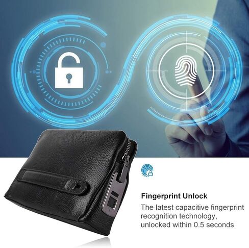 Brrnoo Zipper Wallet, Fingerprint Lock Leather Handbag Wallet, Smart Fingerprint Security Anti Theft Handbag Men Zipper Leather Wallet in Kuwait