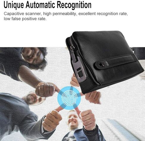 Brrnoo Zipper Wallet, Fingerprint Lock Leather Handbag Wallet, Smart Fingerprint Security Anti Theft Handbag Men Zipper Leather Wallet in Kuwait