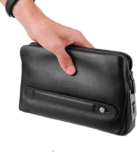 Brrnoo Zipper Wallet, Fingerprint Lock Leather Handbag Wallet, Smart Fingerprint Security Anti Theft Handbag Men Zipper Leather Wallet in Kuwait