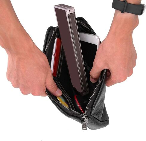 Brrnoo Zipper Wallet, Fingerprint Lock Leather Handbag Wallet, Smart Fingerprint Security Anti Theft Handbag Men Zipper Leather Wallet in Kuwait