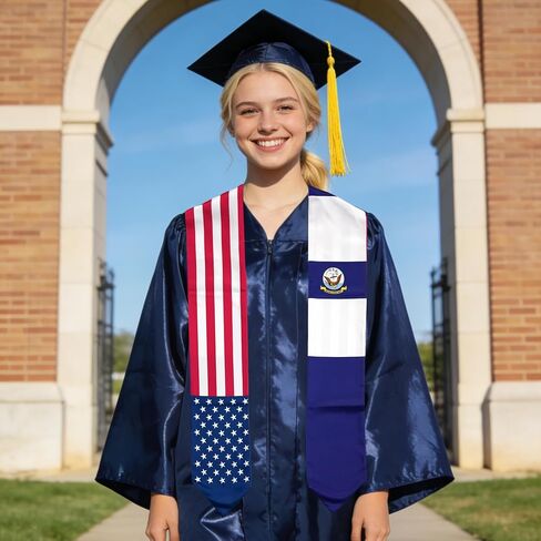 USA And Navy Flag Graduation Stole,Satin Embroidery Graduation Sash for International Students,72 Inch Length. in Kuwait