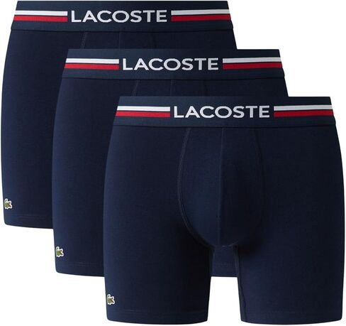 Lacoste Men's Cotton Stretch Tricolor Waistband Boxer Briefs, 3-Pack (Amazon Exclusives), Navy Blue, 3X-Large in Kuwait