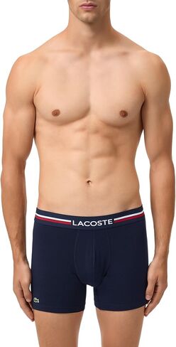 Lacoste Men's Cotton Stretch Tricolor Waistband Boxer Briefs, 3-Pack (Amazon Exclusives), Navy Blue, 3X-Large in Kuwait