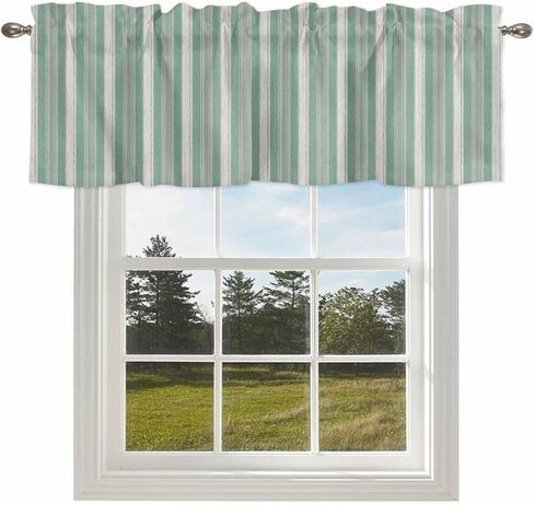 Valances for Windows Living Room/Bedroom, Sage Green Stripes Short Curtains for Kitchen/Bathroom, Farmhouse Striped Modern Abstract Art Rod Pocket Window Treatment 1 Panel 54" x 18" in Saudi Arabia