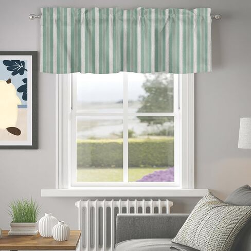 Valances for Windows Living Room/Bedroom, Sage Green Stripes Short Curtains for Kitchen/Bathroom, Farmhouse Striped Modern Abstract Art Rod Pocket Window Treatment 1 Panel 54" x 18" in Saudi Arabia