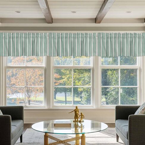 Valances for Windows Living Room/Bedroom, Sage Green Stripes Short Curtains for Kitchen/Bathroom, Farmhouse Striped Modern Abstract Art Rod Pocket Window Treatment 1 Panel 54" x 18" in Saudi Arabia