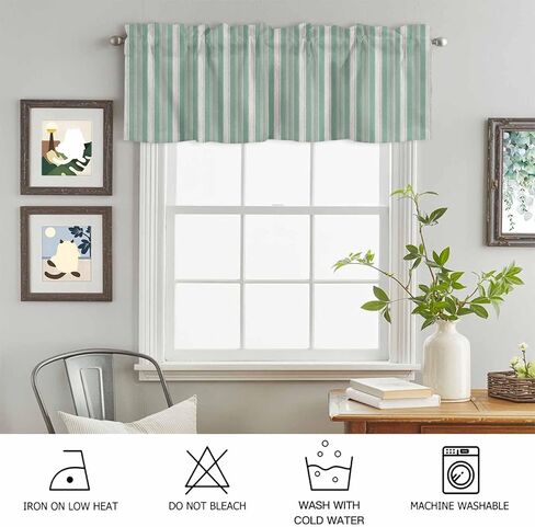 Valances for Windows Living Room/Bedroom, Sage Green Stripes Short Curtains for Kitchen/Bathroom, Farmhouse Striped Modern Abstract Art Rod Pocket Window Treatment 1 Panel 54" x 18" in Saudi Arabia