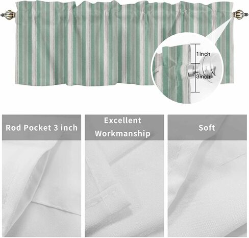 Valances for Windows Living Room/Bedroom, Sage Green Stripes Short Curtains for Kitchen/Bathroom, Farmhouse Striped Modern Abstract Art Rod Pocket Window Treatment 1 Panel 54" x 18" in Saudi Arabia