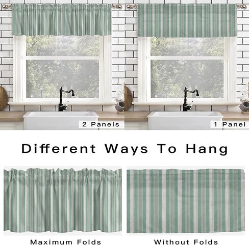 Valances for Windows Living Room/Bedroom, Sage Green Stripes Short Curtains for Kitchen/Bathroom, Farmhouse Striped Modern Abstract Art Rod Pocket Window Treatment 1 Panel 54" x 18" in Saudi Arabia