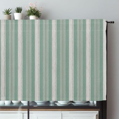 Valances for Windows Living Room/Bedroom, Sage Green Stripes Short Curtains for Kitchen/Bathroom, Farmhouse Striped Modern Abstract Art Rod Pocket Window Treatment 1 Panel 54" x 18" in Saudi Arabia