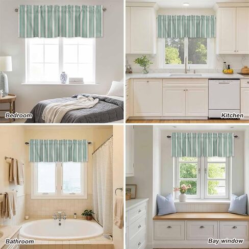 Valances for Windows Living Room/Bedroom, Sage Green Stripes Short Curtains for Kitchen/Bathroom, Farmhouse Striped Modern Abstract Art Rod Pocket Window Treatment 1 Panel 54" x 18" in Saudi Arabia