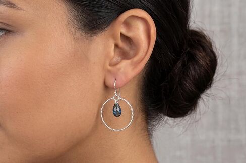 Denim Blue Crystal Briolette Argentium Silver Twisted Hoop Earrings in Saudi Arabia