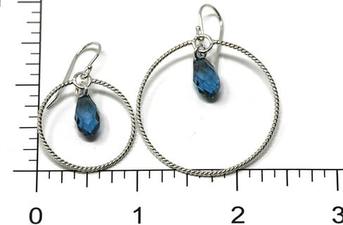 Denim Blue Crystal Briolette Argentium Silver Twisted Hoop Earrings in Saudi Arabia