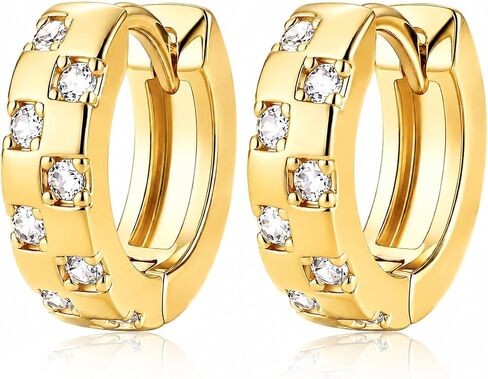 Turandoss أقراط هوب ذهبية مكتنزة للنساء العصرية - 14K مطلية بالذهب هيبوالرجينيك صغيرة Huggie الأطواق للنساء لذيذ مكعب زركونيا القرط الأزياء والمجوهرات Huggie الأقراط in Kuwait