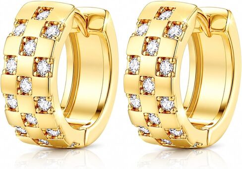 Turandoss أقراط هوب ذهبية مكتنزة للنساء العصرية - 14K مطلية بالذهب هيبوالرجينيك صغيرة Huggie الأطواق للنساء لذيذ مكعب زركونيا القرط الأزياء والمجوهرات Huggie الأقراط in Kuwait