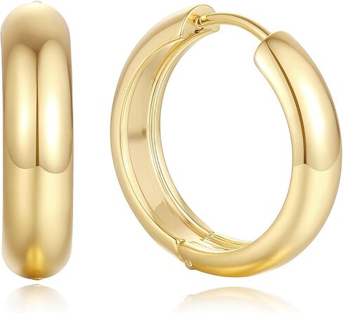 14K Gold Earrings for Women Gold Hoop Earrings for Women,Chunky Classic Huggie Earring, Circular with Clean Streamlined Lines Dainty Hoop Earring for Womens in Saudi Arabia