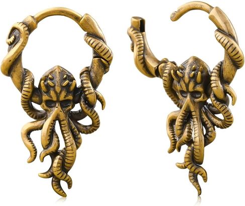 PUNKYOUTH Gothic Octopus Hoop Earrings 18G 1mm Piercing Jewelry Antique Finish Sculptural Tentacle Statement For Women Men Mythical Marine Folklore Alternative Edgy Huggie Hoops Accessories in Saudi Arabia
