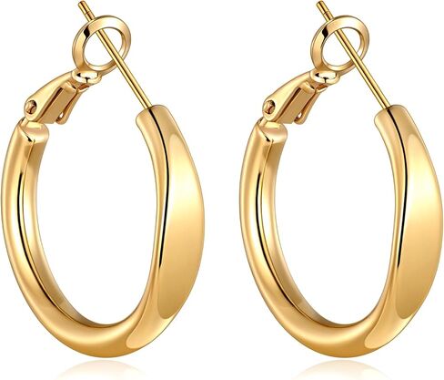 sovesi Flat Edge Chunky Hoop Earrings for Women 14k Gold Plated, 5mm Thick Hoops, Lightweight Hypoallergenic Hoop Earrings in Kuwait