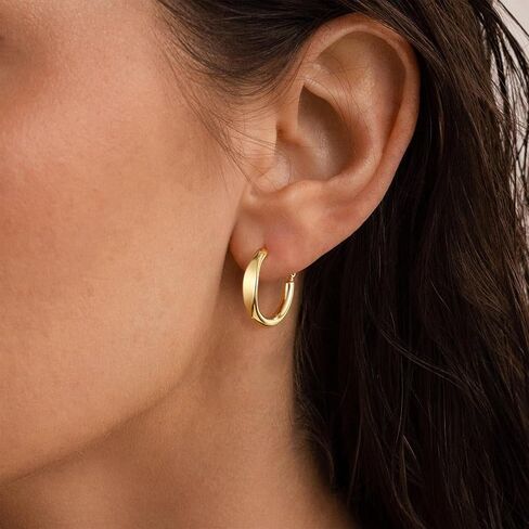 sovesi Flat Edge Chunky Hoop Earrings for Women 14k Gold Plated, 5mm Thick Hoops, Lightweight Hypoallergenic Hoop Earrings in Kuwait