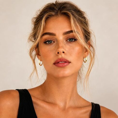 sovesi Flat Edge Chunky Hoop Earrings for Women 14k Gold Plated, 5mm Thick Hoops, Lightweight Hypoallergenic Hoop Earrings in Kuwait