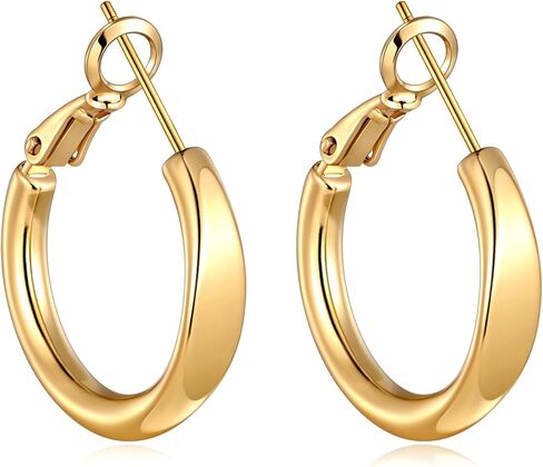 sovesi Flat Edge Chunky Hoop Earrings for Women 14k Gold Plated, 5mm Thick Hoops, Lightweight Hypoallergenic Hoop Earrings in Kuwait