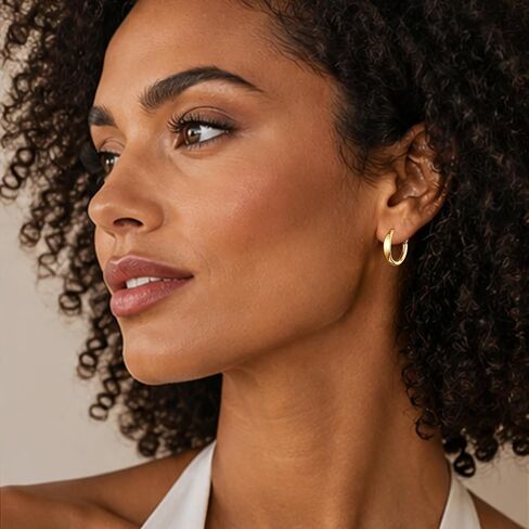 sovesi Flat Edge Chunky Hoop Earrings for Women 14k Gold Plated, 5mm Thick Hoops, Lightweight Hypoallergenic Hoop Earrings in Kuwait