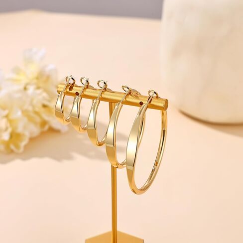 sovesi Flat Edge Chunky Hoop Earrings for Women 14k Gold Plated, 5mm Thick Hoops, Lightweight Hypoallergenic Hoop Earrings in Kuwait