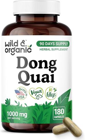 Wild & Organic Dong Quai Capsules for Women - 1000 mg per Serving - Dong Quai Root Supplement - 45-Day Supply - Traditional Angelica Sinensis - Non-GMO, Vegan - 90 Count in Kuwait