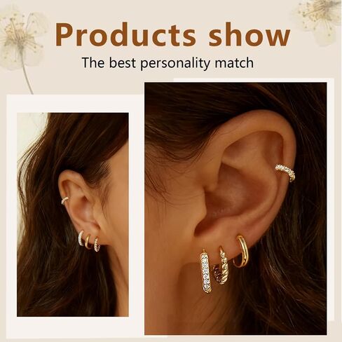 4 Pairs Small Huggie Hoop Earrings for Women, 14k Gold Plated Hypoallergenic Earrings, Lightweight Cartilage Earring stacks, Minimalist Gold Jewelry Gift Set in Saudi Arabia