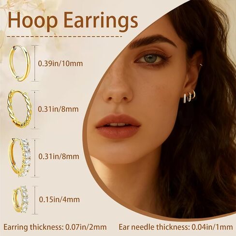 4 Pairs Small Huggie Hoop Earrings for Women, 14k Gold Plated Hypoallergenic Earrings, Lightweight Cartilage Earring stacks, Minimalist Gold Jewelry Gift Set in Saudi Arabia