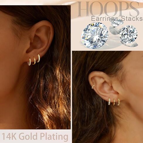 4 Pairs Small Huggie Hoop Earrings for Women, 14k Gold Plated Hypoallergenic Earrings, Lightweight Cartilage Earring stacks, Minimalist Gold Jewelry Gift Set in Saudi Arabia