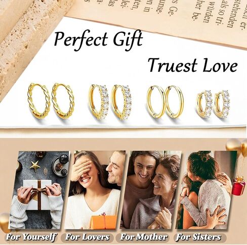 4 Pairs Small Huggie Hoop Earrings for Women, 14k Gold Plated Hypoallergenic Earrings, Lightweight Cartilage Earring stacks, Minimalist Gold Jewelry Gift Set in Saudi Arabia